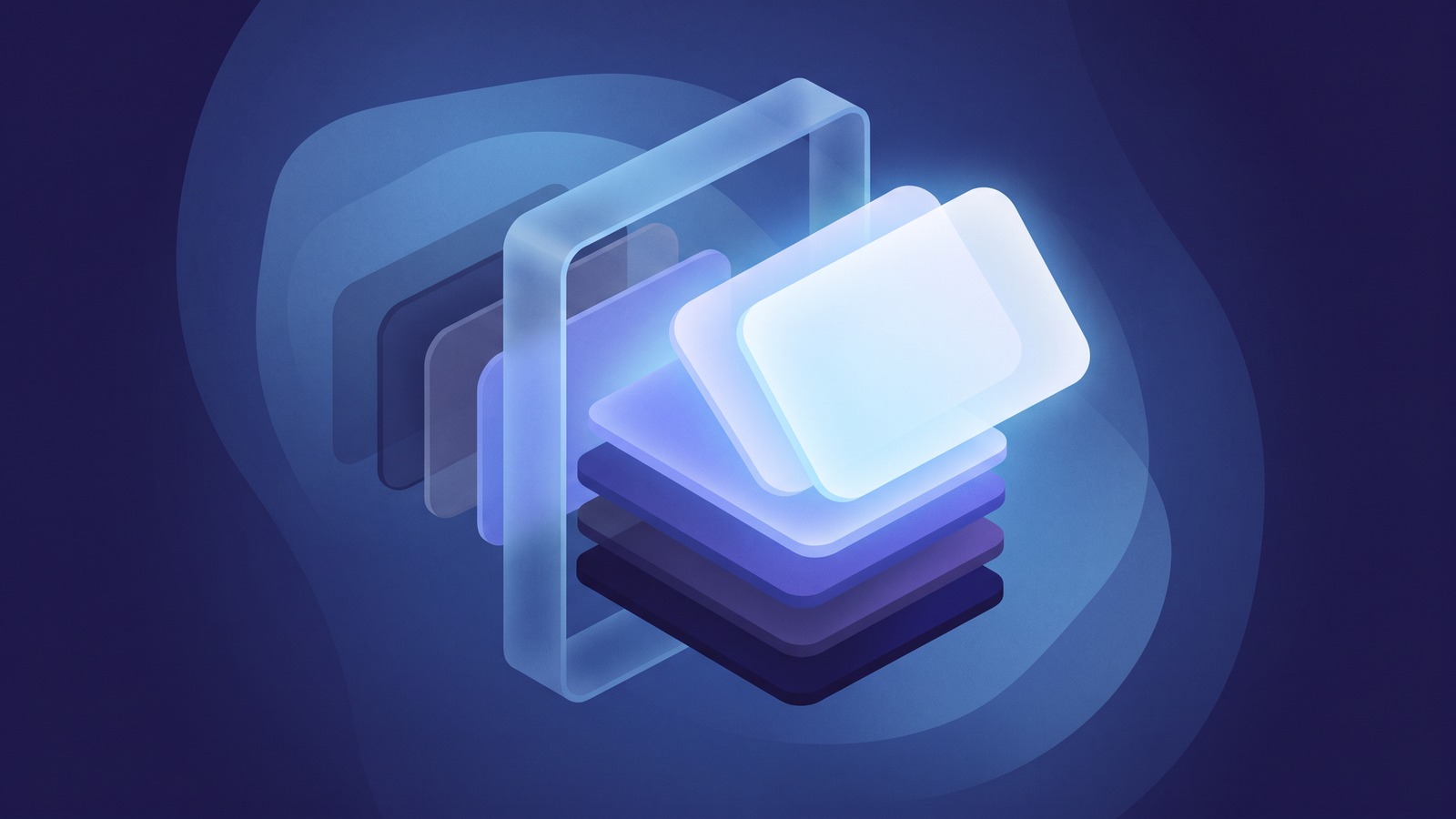 A stack of floating draft cards seen at an angle, the top three lifted away and glowing as they pass through an open gateway frame while the rest wait behind in shadow.